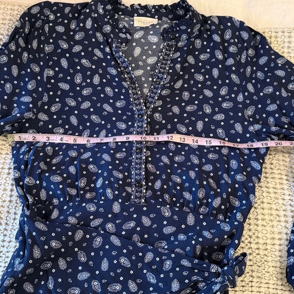 SEZANE Capri Floral Long Sleeve Wrap Mini Dress in Bandana Blue sz US 8 / FR 40 - Picture 13 of 16